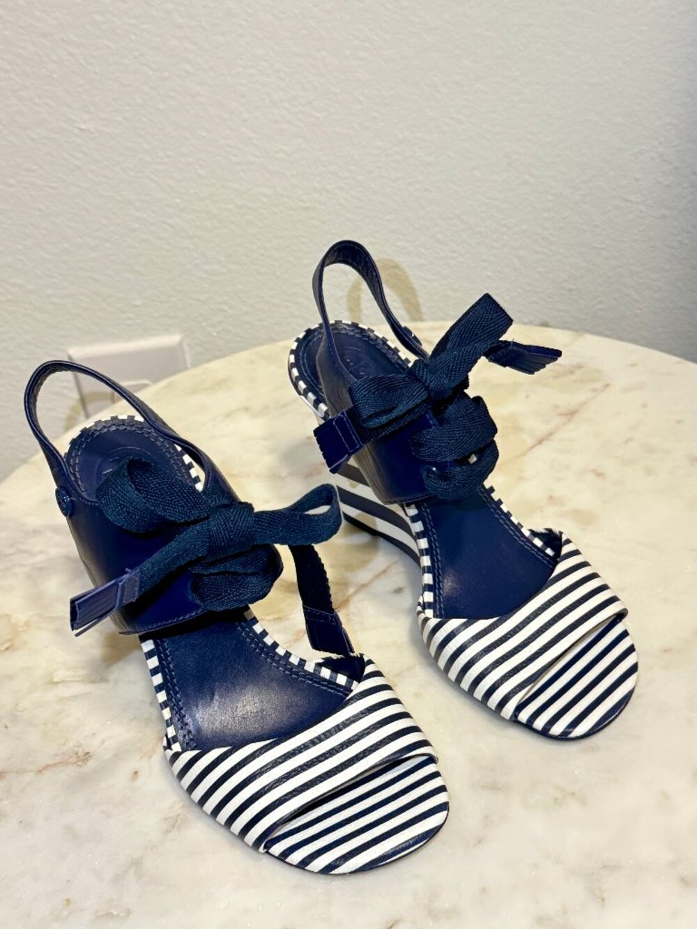 Tory Burch Maritime Leather Wedge Sandals